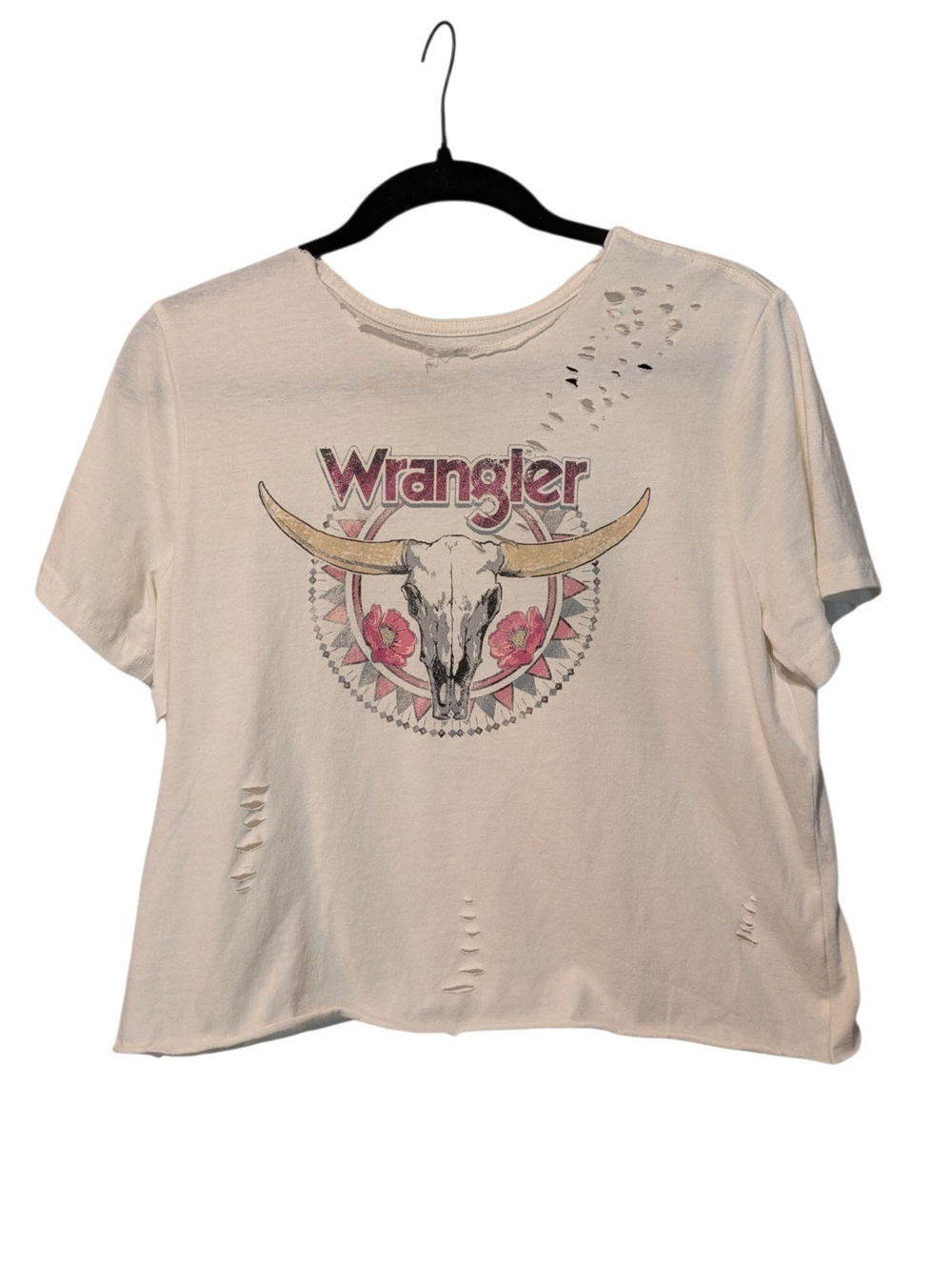 Wrangler Cream Crop Tee with Bull Skull Graphic